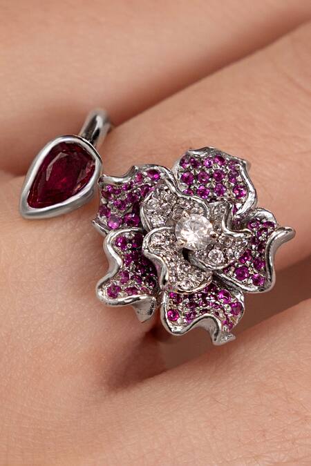 Opalina Soulful Jewellery_Silver Plated Diamonds, Stones Rosalyn Designer Ring _Online_at_Aza_Fashions