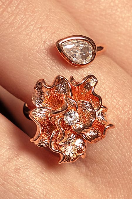 Opalina Soulful Jewellery Rose Gold Imitation Diamonds Designer Luvlush Ring 