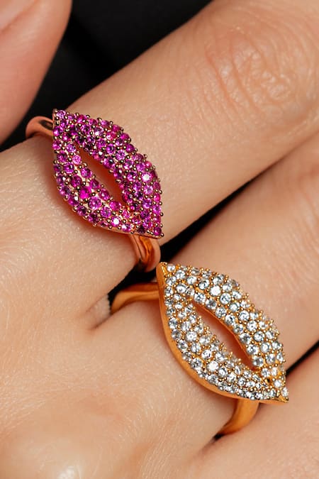 Opalina Soulful Jewellery Gold Plated Imitation Diamonds Lipella Designer Ring 