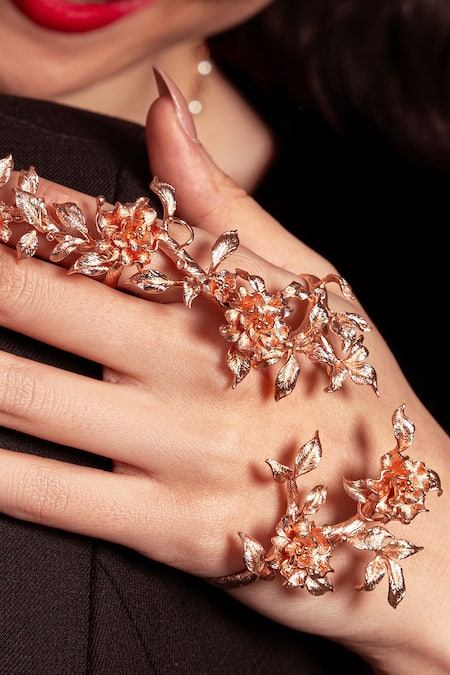 Shop Opalina Soulful Jewellery Rose Gold Imitation Diamonds Blossom Hand Harness at Aza Fashions Shop_Opalina Soulful Jewellery_Rose Gold Imitation Diamonds Blossom Hand Harness _at_Aza_Fashions