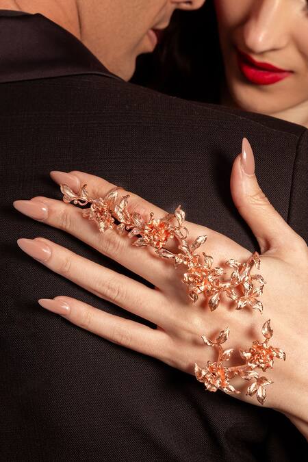 Opalina Soulful Jewellery Rose Gold Imitation Diamonds Blossom Hand Harness Online at Aza Fashions Opalina Soulful Jewellery_Rose Gold Imitation Diamonds Blossom Hand Harness _Online_at_Aza_Fashions