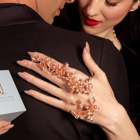 Opalina Soulful Jewellery Rose Gold Imitation Diamonds Blossom Hand Harness at Aza Fashions Opalina Soulful Jewellery_Rose Gold Imitation Diamonds Blossom Hand Harness _at_Aza_Fashions