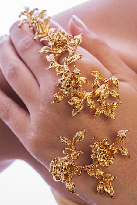 Buy_Opalina Soulful Jewellery_Gold Plated Imitation Diamonds Blossom Hand Harness In 22k Rose _Online_at_Aza_Fashions