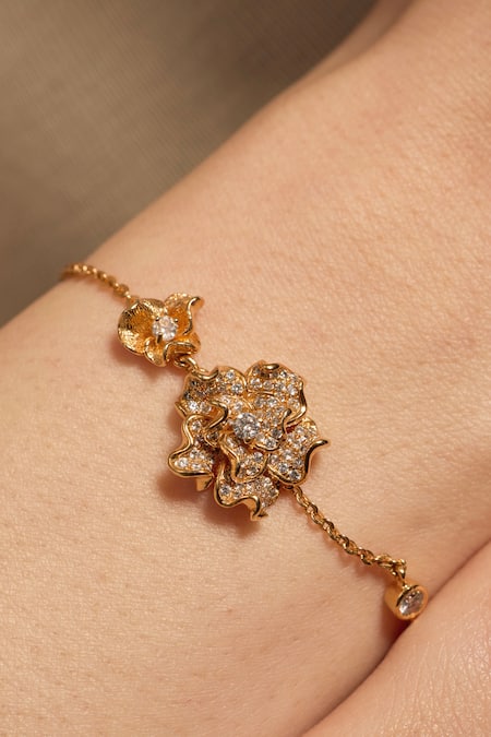 Shop_Opalina Soulful Jewellery_Gold Plated Imitation Diamonds Fiorenza Bracelet _at_Aza_Fashions