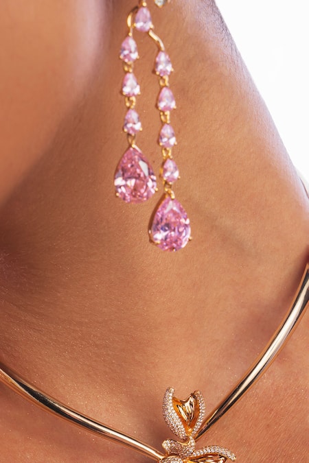 Opalina Soulful Jewellery_Gold Plated Diamonds, Stones Blossom Dangling Earrings _Online_at_Aza_Fashions