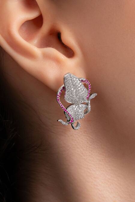 Opalina Soulful Jewellery_Silver Plated Diamonds, Stones Princess Butterfly Stud Earrings _Online_at_Aza_Fashions
