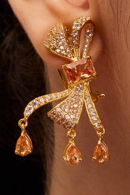 Opalina Soulful Jewellery Gold Plated Stones Diamond Bow Earrings Online at Aza Fashions Opalina Soulful Jewellery_Gold Plated Stones Diamond Bow Earrings _Online_at_Aza_Fashions