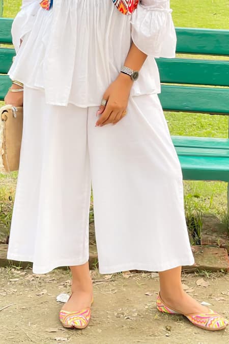 Monk & Mei By Sonia Anand White Cotton Collared Designer Pant Set Online at Aza Fashions Monk & Mei By Sonia Anand_White Cotton Collared Designer Pant Set _Online_at_Aza_Fashions