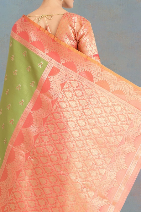 Naintara Bajaj Olive Green Banarasi Tissue Silk Saree Set 