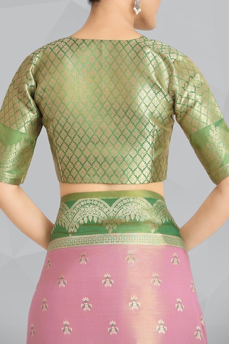 Buy_Naintara Bajaj_Mauve Embroidery, Zari V-neck Pink Banarasi Tissue Silk Saree _Online_at_Aza_Fashions