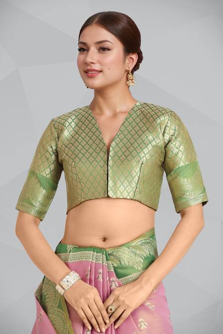 Buy_Naintara Bajaj_Mauve Embroidery, Zari V-neck Pink Banarasi Tissue Silk Saree 