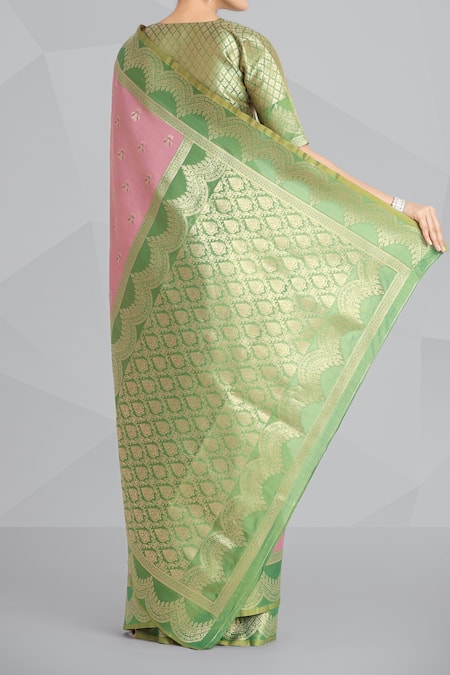 Shop_Naintara Bajaj_Mauve Embroidery, Zari V-neck Pink Banarasi Tissue Silk Saree _at_Aza_Fashions