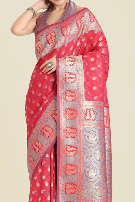 Buy Naintara Bajaj Pink Zari Halter Neck Banarasi Silk Saree Set Online at Aza Fashions Buy_Naintara Bajaj_Pink Zari Halter Neck Banarasi Silk Saree Set _Online_at_Aza_Fashions