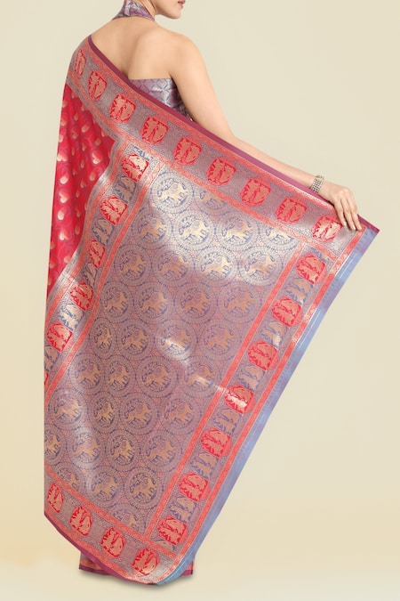 Shop Naintara Bajaj Pink Zari Halter Neck Banarasi Silk Saree Set at Aza Fashions Shop_Naintara Bajaj_Pink Zari Halter Neck Banarasi Silk Saree Set _at_Aza_Fashions