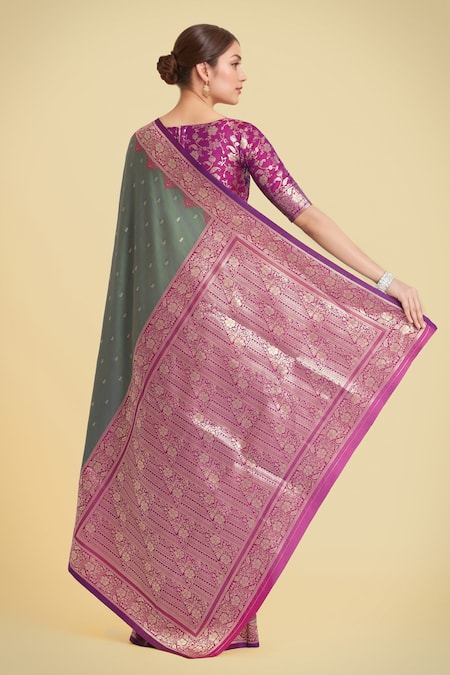 Naintara Bajaj Olive Green Banarasi Silk Saree Set 