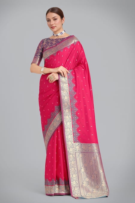 Samyukta Singhania Pink Banarasi Silk Saree Set 