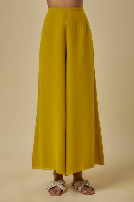 Payal Singhal_Olive Green Crepe, Georgette Beads, Designer Embellished Kaftan And Palazzo Set _Online_at_Aza_Fashions