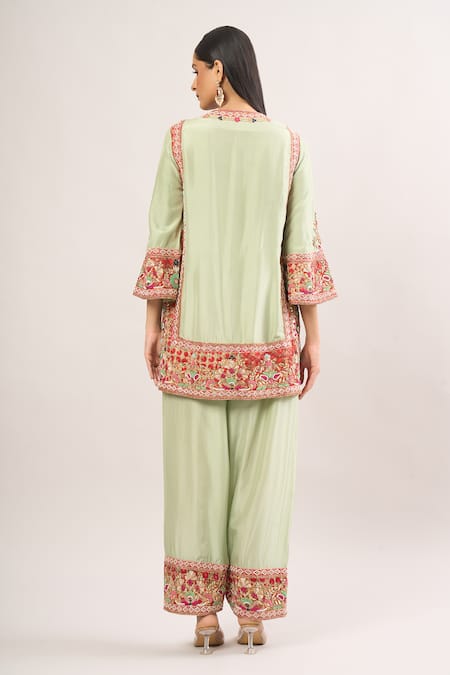 Shop Debyani + CO Green Beads, Embroidery, Sequins Round Neck Sahina Kurta Salwar Set With Dupatta at Aza Fashions Shop_Debyani + CO_Green Beads, Embroidery, Sequins Round Neck Sahina Kurta Salwar Set With Dupatta _at_Aza_Fashions