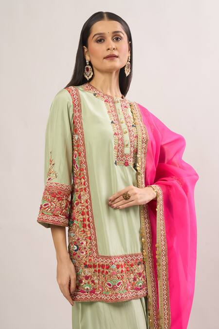 Buy Debyani + CO Green Beads, Embroidery, Sequins Round Neck Sahina Kurta Salwar Set With Dupatta Online at Aza Fashions Buy_Debyani + CO_Green Beads, Embroidery, Sequins Round Neck Sahina Kurta Salwar Set With Dupatta _Online_at_Aza_Fashions