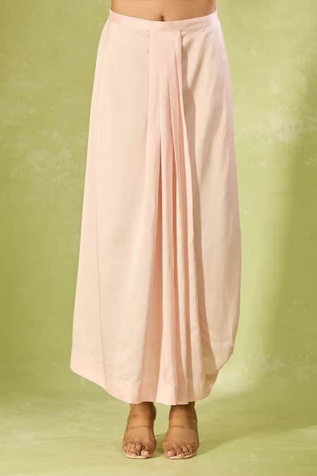 Anamika Khanna_Pink Embroidery V-neck Kurta Set With Draped Skirt_Online_at_Aza_Fashions