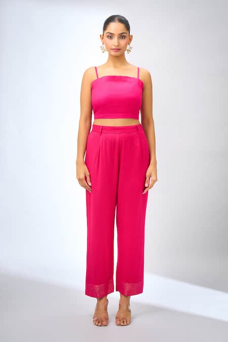 Safaa_Pink Collared Floral Print Pant Set _Online_at_Aza_Fashions