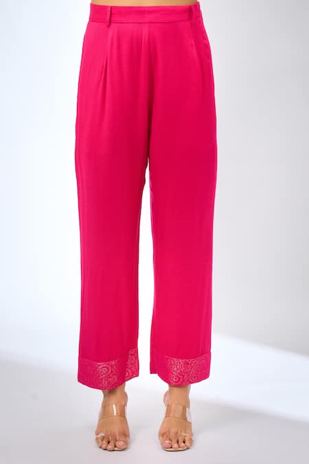 Shop_Safaa_Pink Collared Floral Print Pant Set 