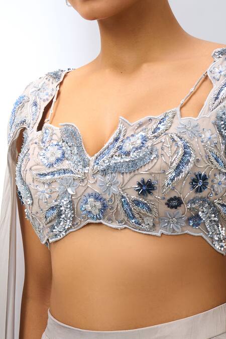 Jade By Ashima_Beige Sequins, Embroidery Ombre Draped Fusion Lehenga Set_at_Aza_Fashions