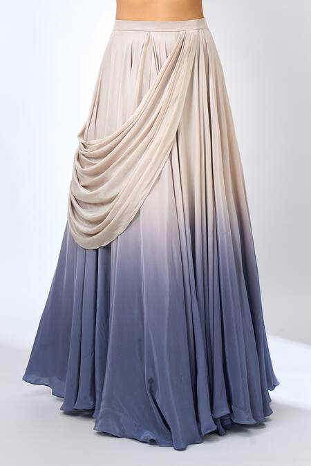 Shop_Jade By Ashima_Beige Sequins, Embroidery Ombre Draped Fusion Lehenga Set