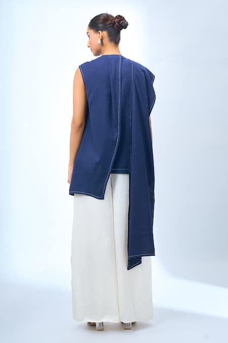 Tarun Tahiliani Asymmetrical Blue Top 