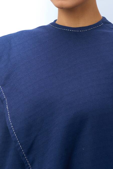 Buy Tarun Tahiliani Blue Round Neck Asymmetrical Top Online at Aza Fashions Buy_Tarun Tahiliani_Blue Round Neck Asymmetrical Top _Online_at_Aza_Fashions