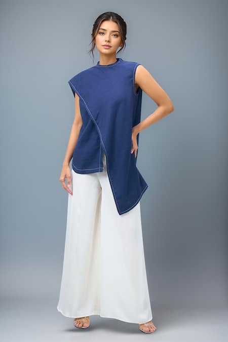 Tarun Tahiliani Asymmetrical Blue Top 