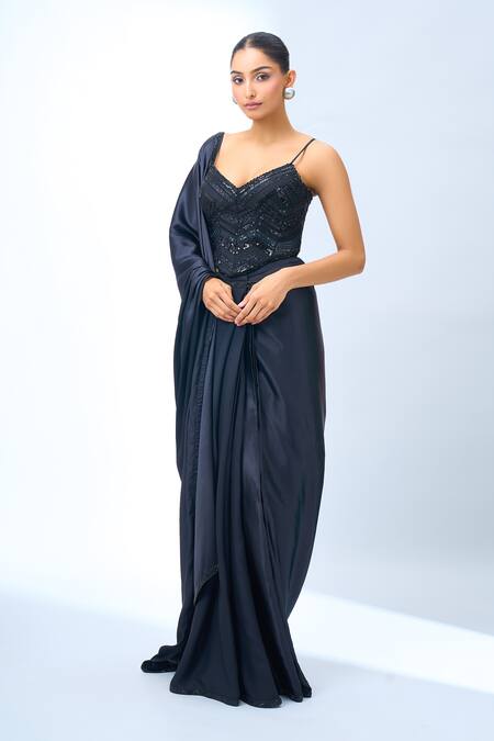 Tarun Tahiliani_Black Sequins Sweetheart Neck Corset Top_Online_at_Aza_Fashions