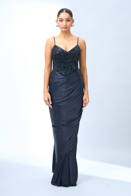 Buy_Tarun Tahiliani_Black Sequins Sweetheart Neck Corset Top_Online_at_Aza_Fashions