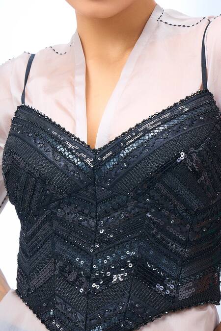 Shop_Tarun Tahiliani_Black Sequins Sweetheart Neck Corset Top_Online_at_Aza_Fashions