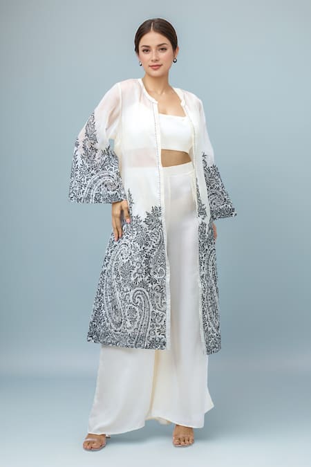 Tarun Tahiliani Ivory Embroidered Flared Sleeve Cape 