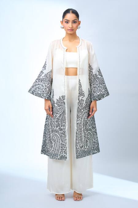 Buy Tarun Tahiliani Ivory Embroidered Flared Sleeve Cape Buy_Tarun Tahiliani_Ivory Embroidered Flared Sleeve Cape