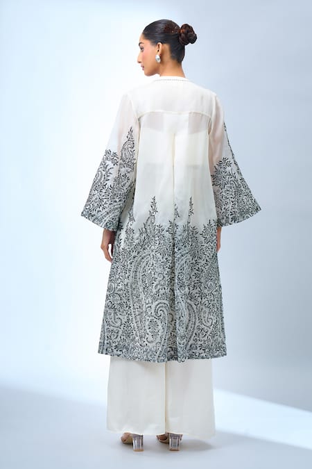 Tarun Tahiliani Ivory Embroidered Flared Sleeve Cape 