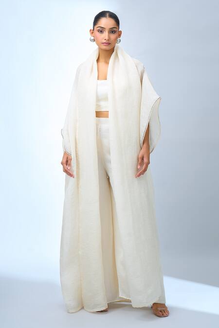 Tarun Tahiliani_Ivory Wide Sleeve Cape _Online_at_Aza_Fashions