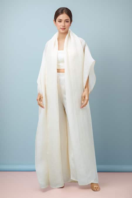 Tarun Tahiliani Ivory Wide Sleeve Cape 