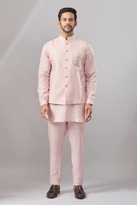 Aariyana Couture Pink Linen Embroidery Placement Bundi And Kurta Set Online at Aza Fashions Aariyana Couture_Pink Linen Embroidery Placement Bundi And Kurta Set _Online_at_Aza_Fashions