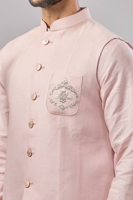Buy Aariyana Couture Pink Linen Embroidery Placement Bundi And Kurta Set Online at Aza Fashions Buy_Aariyana Couture_Pink Linen Embroidery Placement Bundi And Kurta Set _Online_at_Aza_Fashions
