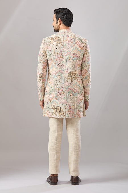 Aariyana Couture Floral Embroidered Longline Bandhgala Set 