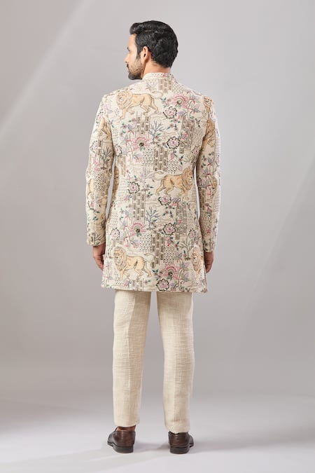 Aariyana Couture Jungle Embroidered Longline Bandhgala Set 