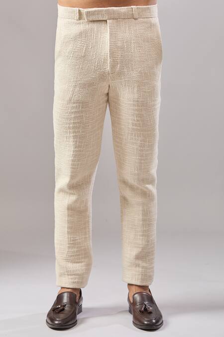 Aariyana Couture_Beige Jersey Embroidery Jungle Longline Bandhgala Set _at_Aza_Fashions