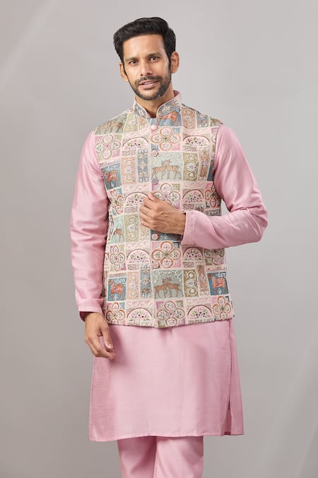 Shop_Aariyana Couture_Pink Georgette Embroidery Sequin Bundi And Kurta Set _Online_at_Aza_Fashions