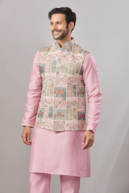 Aariyana Couture_Pink Georgette Embroidery Sequin Bundi And Kurta Set _at_Aza_Fashions