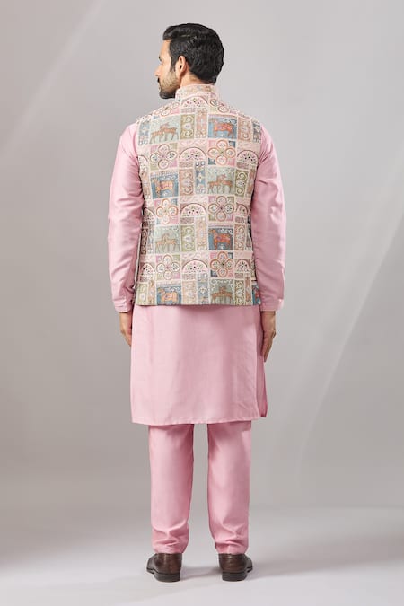 Shop_Aariyana Couture_Pink Georgette Embroidery Sequin Bundi And Kurta Set _at_Aza_Fashions