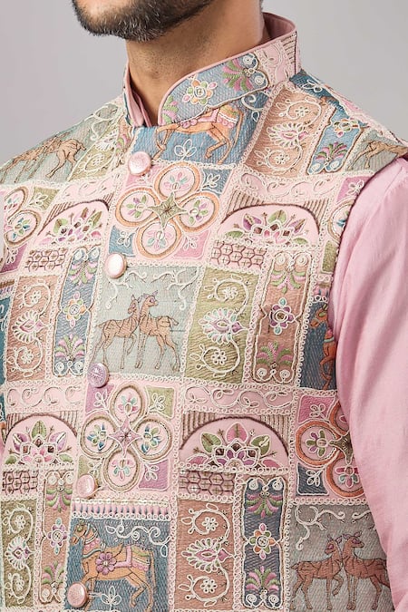 Buy_Aariyana Couture_Pink Georgette Embroidery Sequin Bundi And Kurta Set 