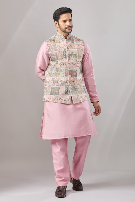 Shop_Aariyana Couture_Pink Georgette Embroidery Sequin Bundi And Kurta Set 