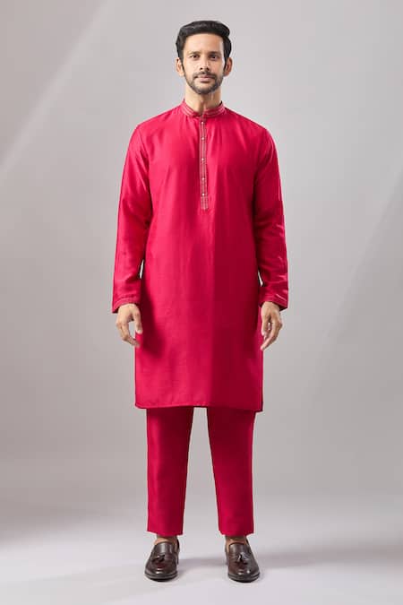 Buy_Aariyana Couture_Red Silk Mirrors Embroidered Bundi And Kurta Set _Online_at_Aza_Fashions